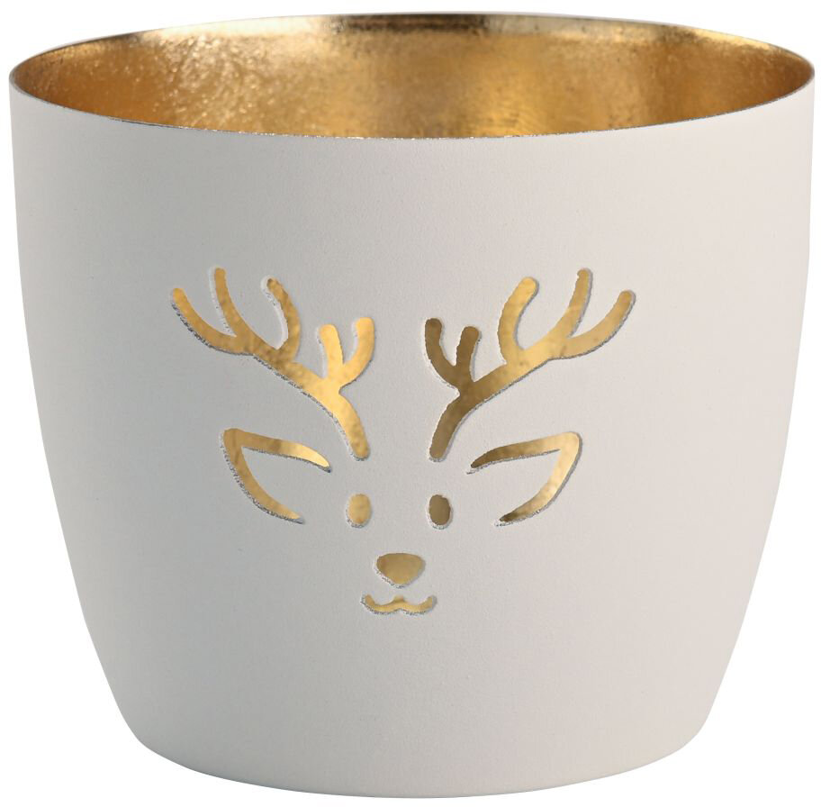 GIFTY Madras Windlicht Rentier weiß / gold ca. 10x8,5cm