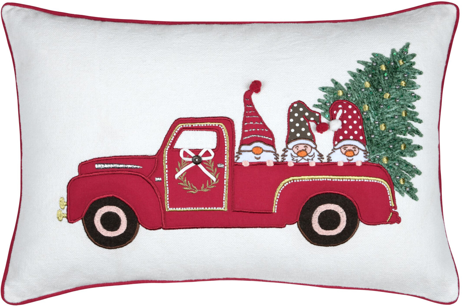 STF Dekokissen "Wichtelauto" gestickt Weihnachtskissen ca. 60x40cm