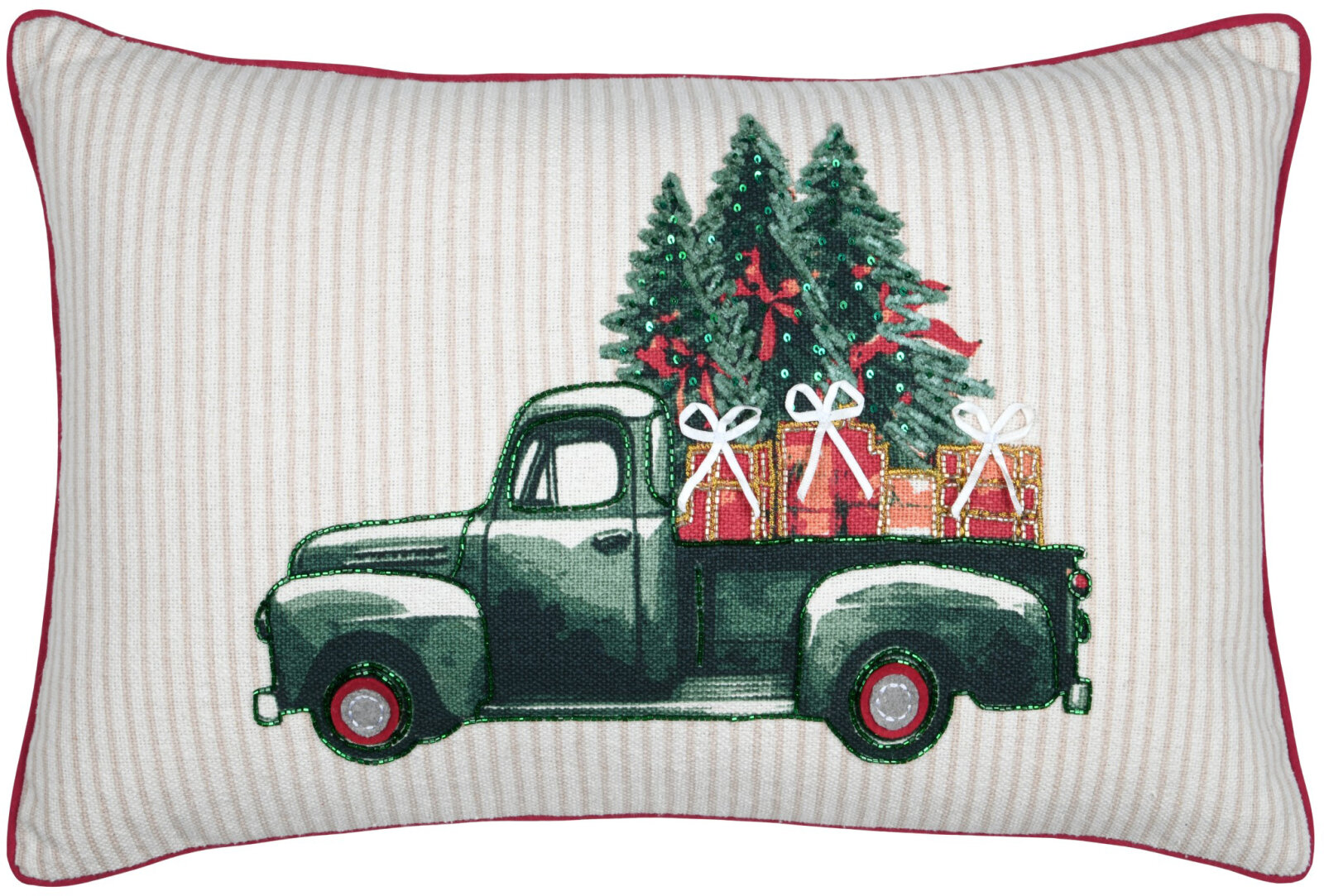 STF Dekokissen "Geschenke-Truck" gestickt Weihnachtskissen ca. 55x35cm