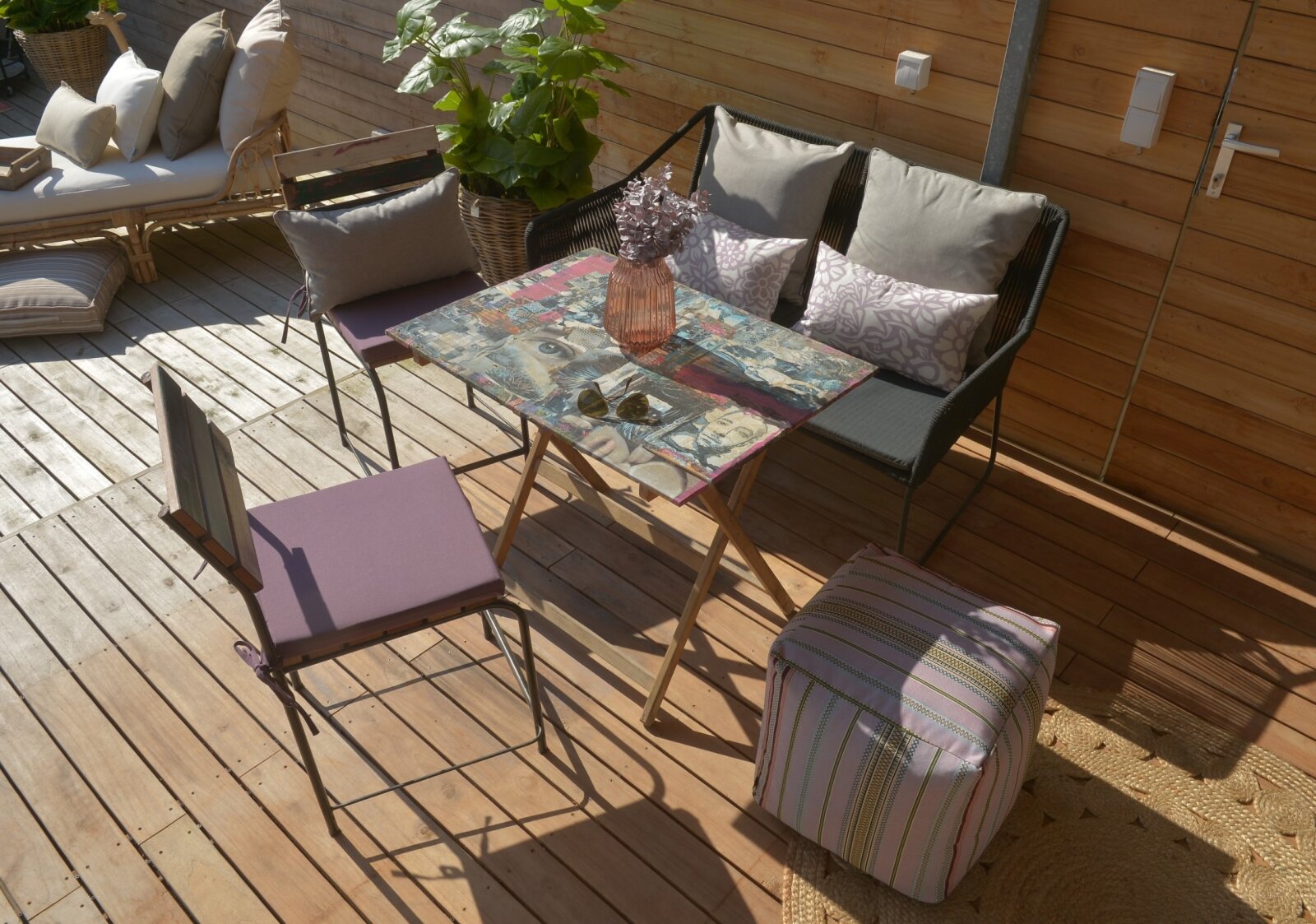 H.O.C.K. Classic Uni Outdoor Stuhlkissen NORM mit Bändern 40x40x4cm brombeer