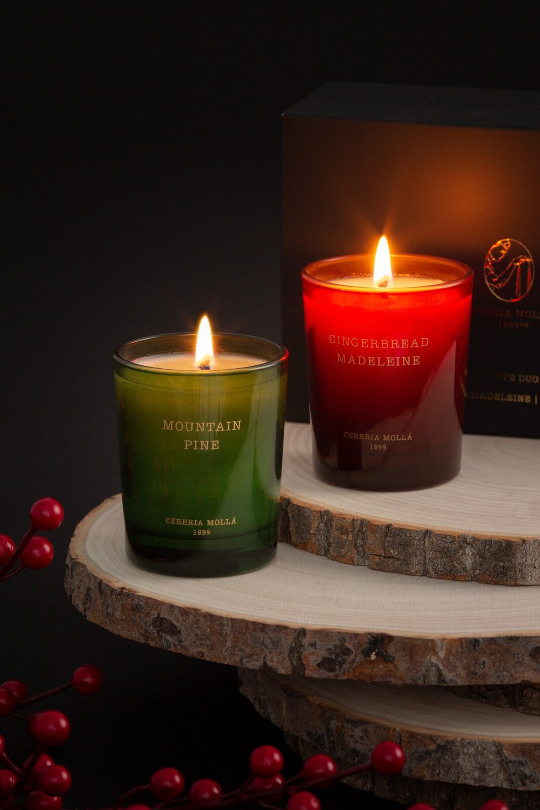 Cereria Mollá Mini Duftkerze 2er Set Gingerbread Madeleine & Mountain Pine 70gr