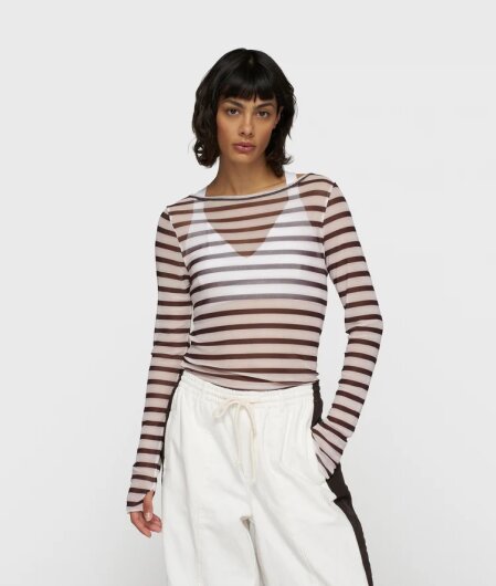 N.Y.A. | 10Days Mesh Longsleeve Streifen ecru / weinrot XS