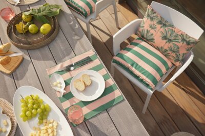 H.O.C.K. Riviera Stripe Outdoor Kissen 50x30cm Green...