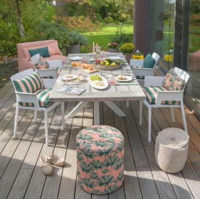 H.O.C.K. Riviera Stripe Outdoor Kissen 50x30cm Green Rosé Streifen