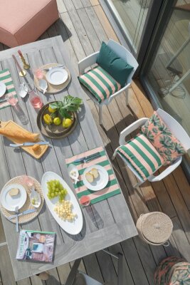 H.O.C.K. Riviera Stripe Outdoor Kissen 50x30cm Green Rosé Streifen
