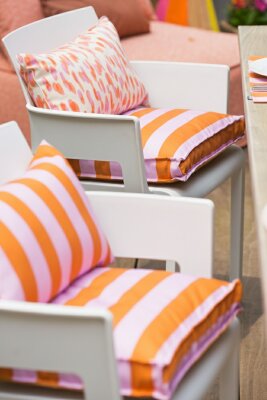 H.O.C.K. Riviera Stripe Outdoor Kissen 50x30cm Cognac Flieder Streifen