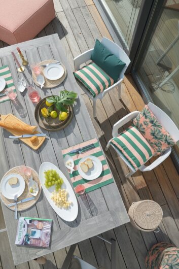 H.O.C.K. Riviera Stripe Outdoor Wendekissen 50x50cm Green Rosé Streifen