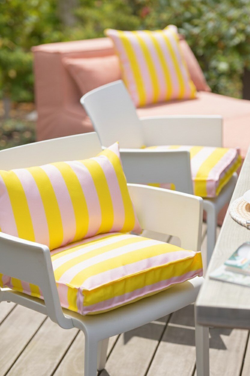 H.O.C.K. Riviera Stripe Outdoor Wendekissen 50x50cm Yellow Rosé Streifen