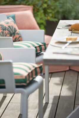 H.O.C.K. Riviera Stripe Outdoor Sitzkissen 40x40x5cm Green Rosé Streifen