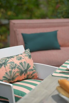 H.O.C.K. Riviera Stripe Outdoor Sitzkissen 40x40x5cm Green Rosé Streifen
