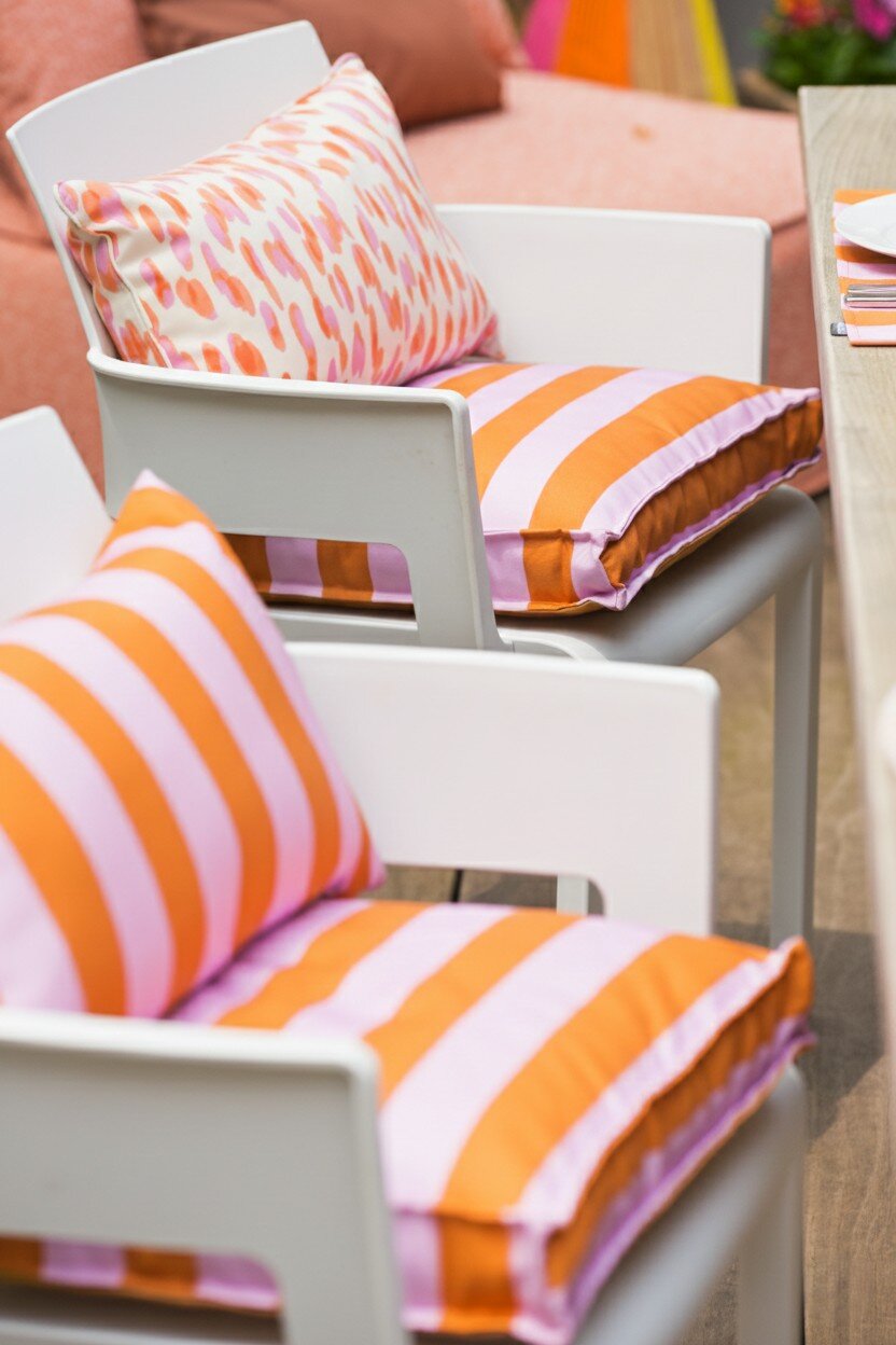 H.O.C.K. Riviera Stripe Outdoor Sitzkissen 40x40x5cm Cognac Flieder Streifen
