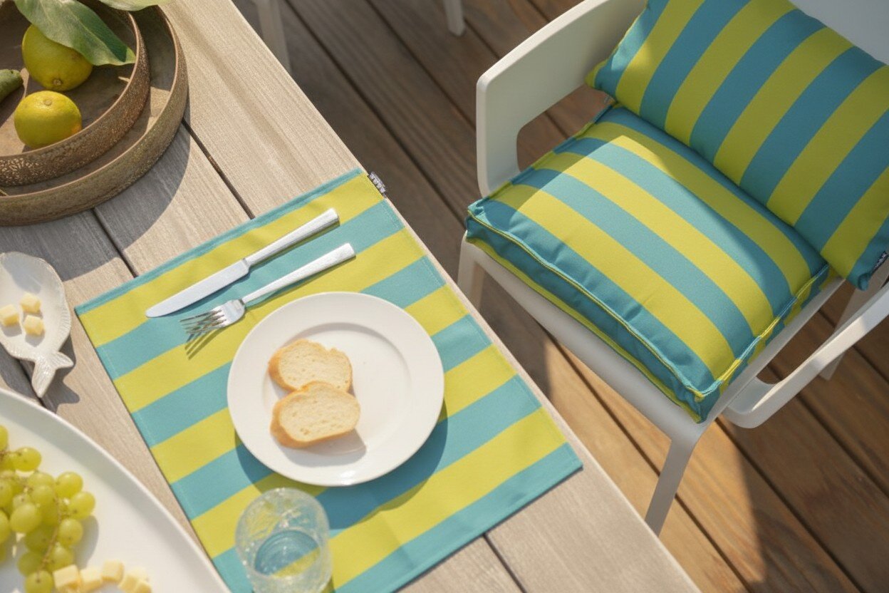 H.O.C.K. Riviera Stripe Outdoor Sitzkissen 40x40x5cm Green Petrol Streifen