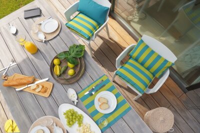 H.O.C.K. Riviera Stripe Outdoor Sitzkissen 40x40x5cm Green Petrol Streifen