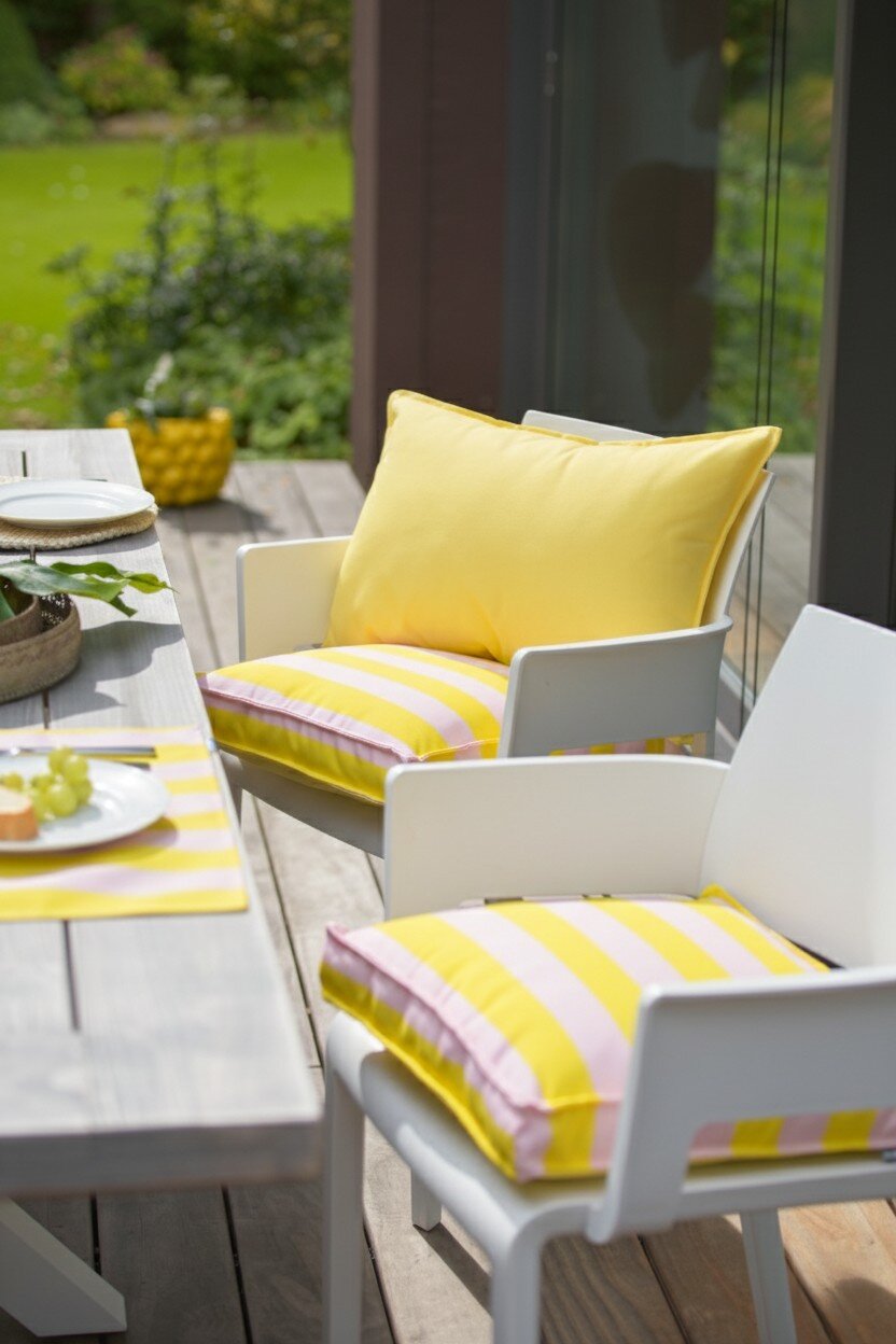 H.O.C.K. Riviera Stripe Outdoor Sitzkissen 50x50x5cm Yellow Rosé Streifen