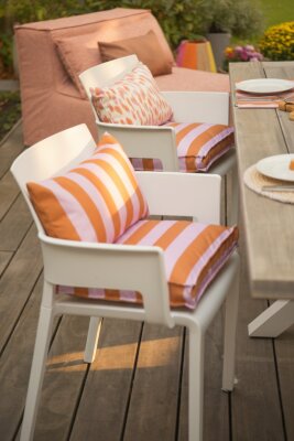 H.O.C.K. Riviera Stripe Outdoor Sitzkissen 50x50x5cm Cognac Flieder Streifen
