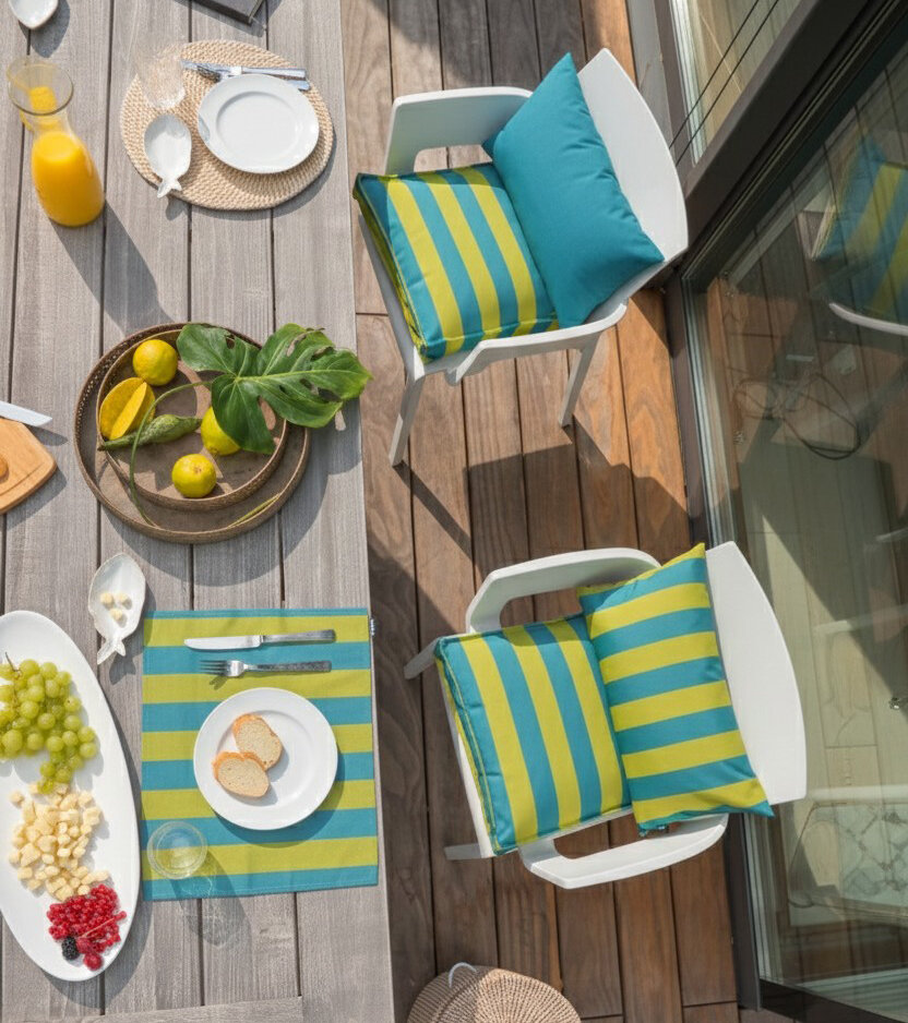 H.O.C.K. Riviera Stripe Outdoor Sitzkissen 50x50x5cm Green Petrol Streifen