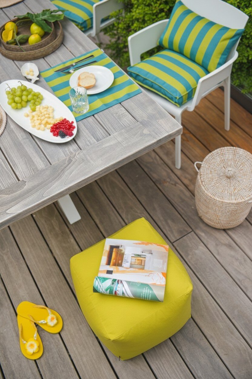 H.O.C.K. Riviera Stripe Outdoor Sitzkissen 50x50x5cm Green Petrol Streifen