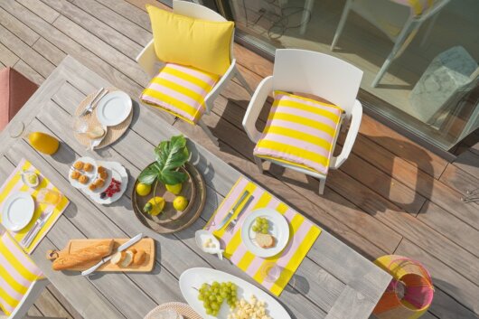 H.O.C.K. Riviera Stripe Outdoor Tischset 2er Set 33x45cm Yellow Rosé Streifen