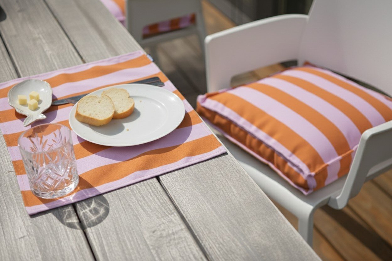 H.O.C.K. Riviera Stripe Outdoor Tischset 2er Set 33x45cm Cognac Flieder Streifen