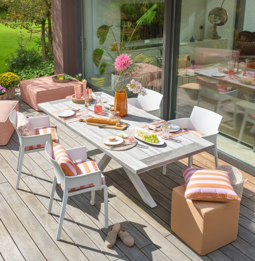 H.O.C.K. Riviera Stripe Outdoor Tischset 2er Set 33x45cm Cognac Flieder Streifen