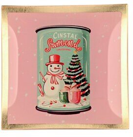 GIFTY Glasteller eckig S / Dose mit Schneemann rosa ca. 10x0,8x10cm