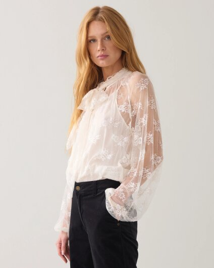 N.Y.A. | Summum A-Linien-Oberteil Bluse aus floraler Spitze creme L