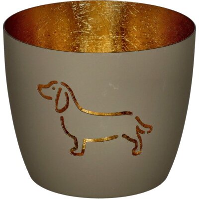 GIFTY  Madras Windlicht DACKEL sandstone / gold ca. 10x8,5cm