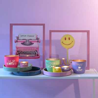 GIFTY  Madras Windlicht DACKEL sandstone / gold ca. 10x8,5cm