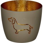 GIFTY  Madras Windlicht DACKEL  sandstone / gold ca....