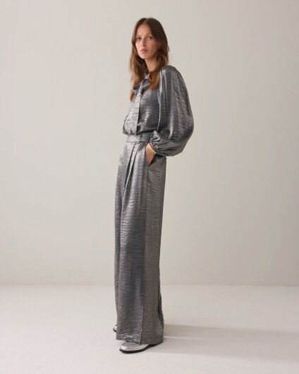 N.Y.A. | Summum Metallic Bluse mit Diamanten silber L