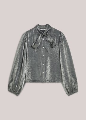 N.Y.A. | Summum Metallic Bluse mit Diamanten silber L