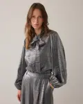 N.Y.A. | Summum Metallic Bluse mit Diamanten silber L