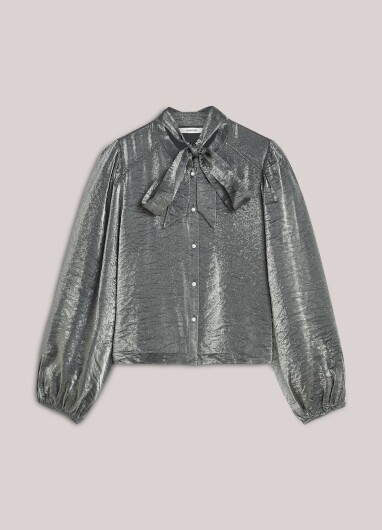 N.Y.A. | Summum Metallic Bluse mit Diamanten silber M
