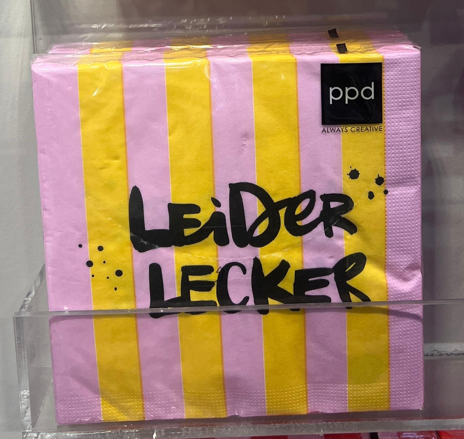 ppd Servietten "Leider Lecker" 33x33cm Streifen gelb rosa Napkin