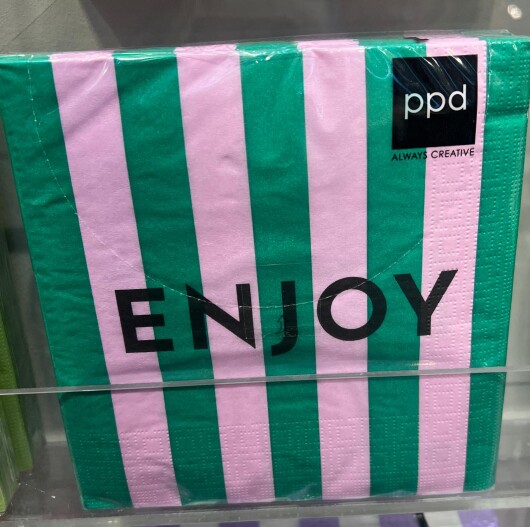 ppd Servietten "ENJOY" 33x33cm Streifen grün rosa Napkin