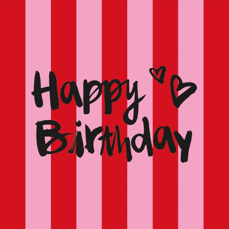 ppd Servietten "Happy Birthday" 33x33cm Streifen rot rosa Napkin