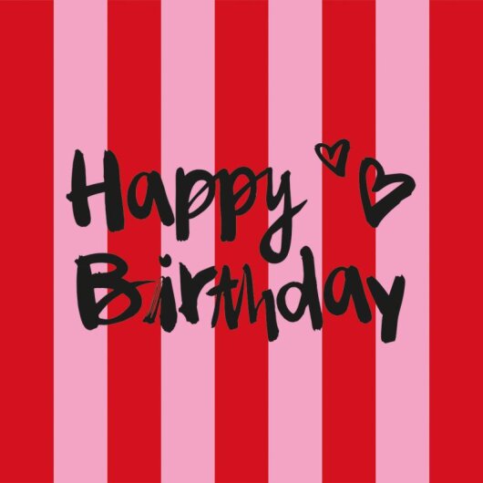 ppd Servietten "Happy Birthday" 33x33cm Streifen rot rosa Napkin