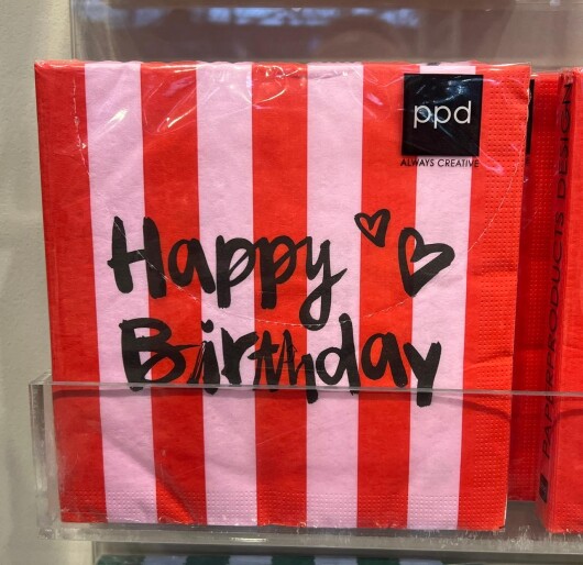ppd Servietten "Happy Birthday" 33x33cm Streifen rot rosa Napkin