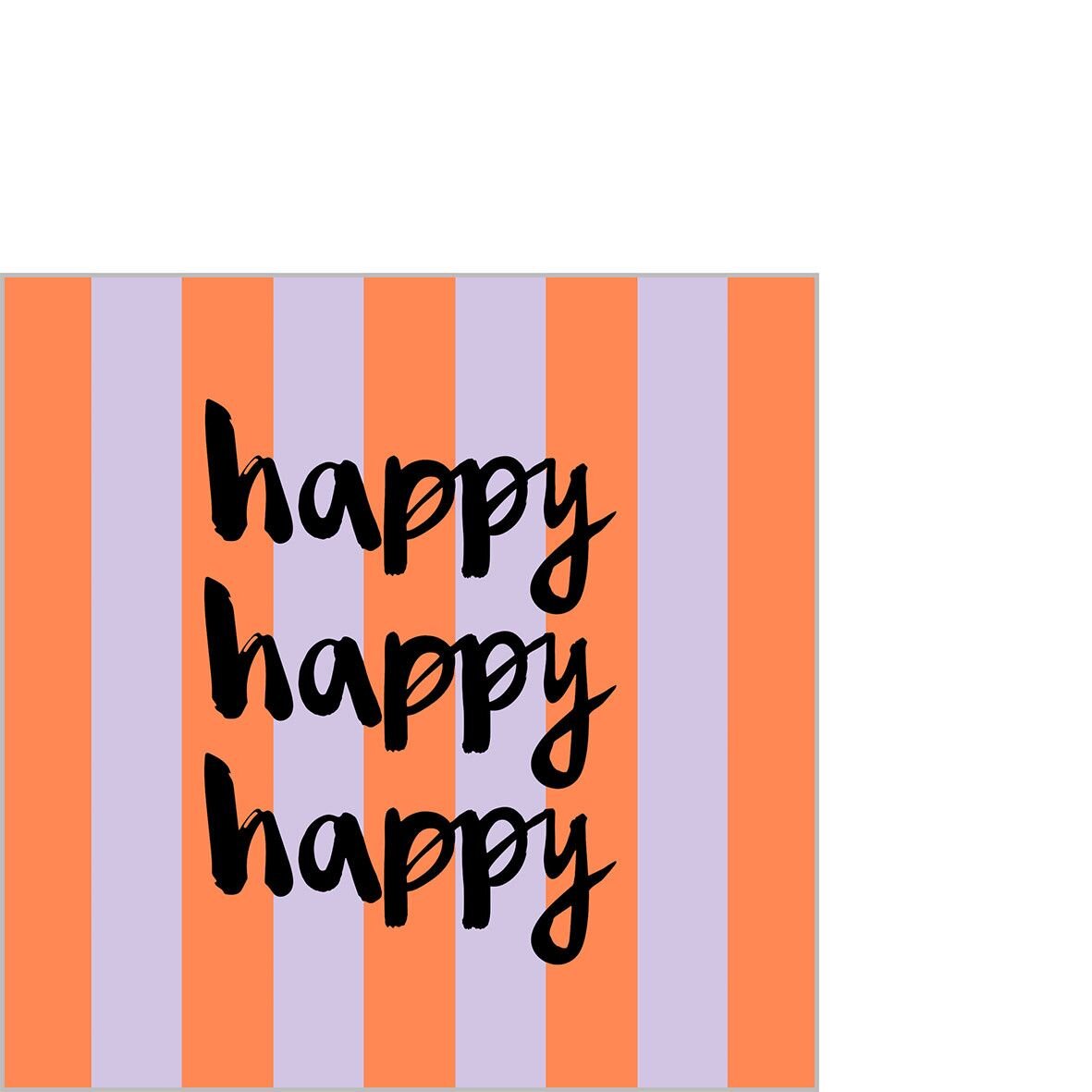 ppd Servietten "happy happy happy" 25x25cm Streifen orange flieder Napkin