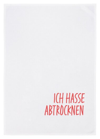 17;30 Geschirrtuch "Ich hasse abtrocknen" weiß mit rot