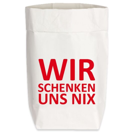 17;30 Paperbag small "Wir schenken uns nix" weiß mit rot