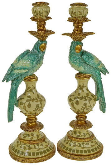 WV Kerzenhalter Papagei 2er Set türkis 14x13x39,5cm
