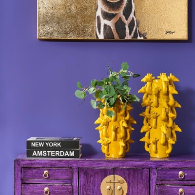 WV Vase Giraffenköpfe gelb Steingut  22x22x33cm