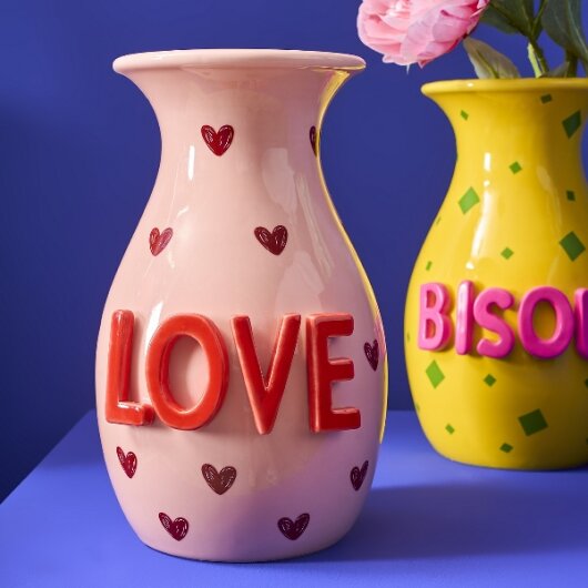 WV Vase "LOVE" rosa Herzen 17x16x27cm