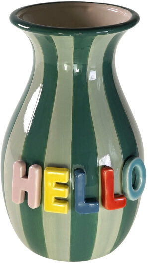 WV Vase "HELLO" Streifen grün 17x16x27cm