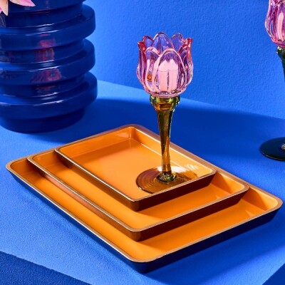 WV 3-teiliges Tablett-Set Orange mit goldener Umrandung