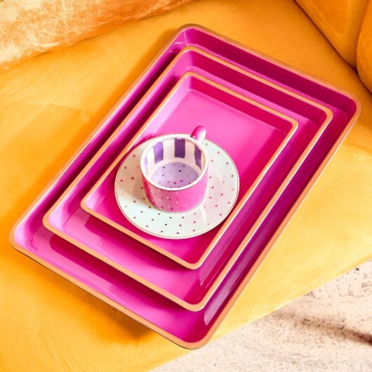 WV 3-teiliges Tablett-Set Pink mit goldener Umrandung