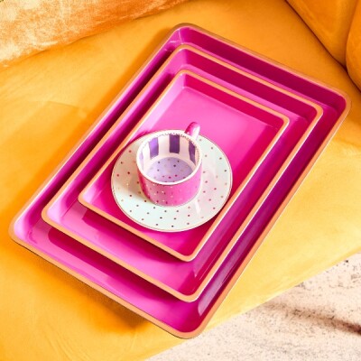 WV 3-teiliges Tablett-Set Pink mit goldener Umrandung