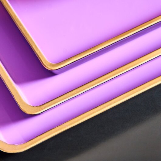 WV 3-teiliges Tablett-Set Lila mit goldener Umrandung