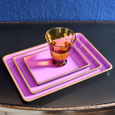 WV 3-teiliges Tablett-Set Lila mit goldener Umrandung